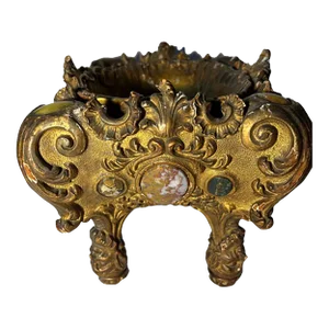 18th Century Italian Gilded Jardiniere With Stones and Faces
