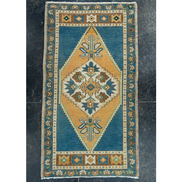 Bronze Turkish Mini Rug Oriental Hand Knotted Vintage Rug 1'10" x 3'4" #20739 For Sale - Image 8 of 8