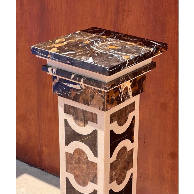 Cream A Neoclassical Vintage Italian Marble Pedestal, 20Th Century For Sale - Image 8 of 12