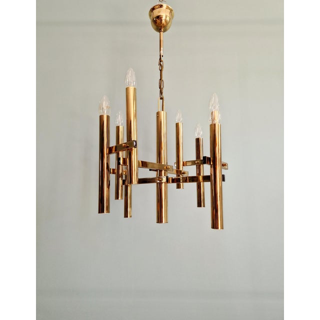 Geometric Brass Chandelier by Gaetano Sciolari for Massive, 1970s For Sale - Image 10 of 14