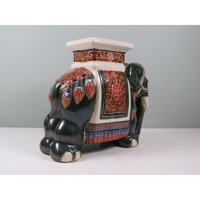 Ceramic Large Chinoiserie Style Glazed Ceramic Elephant Garden Stool or Side Table, 1970s For Sale - Image 7 of 9