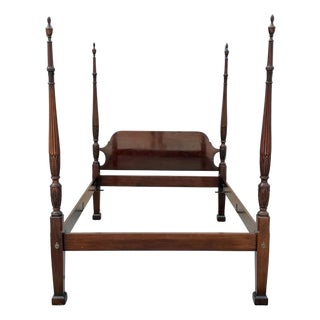 Vintage Georgian Federal Style Mahogany Four Poster Rice Carved Queen Sz Bed For Sale