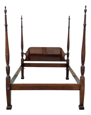 Vintage Georgian Federal Style Mahogany Four Poster Rice Carved Queen Sz Bed