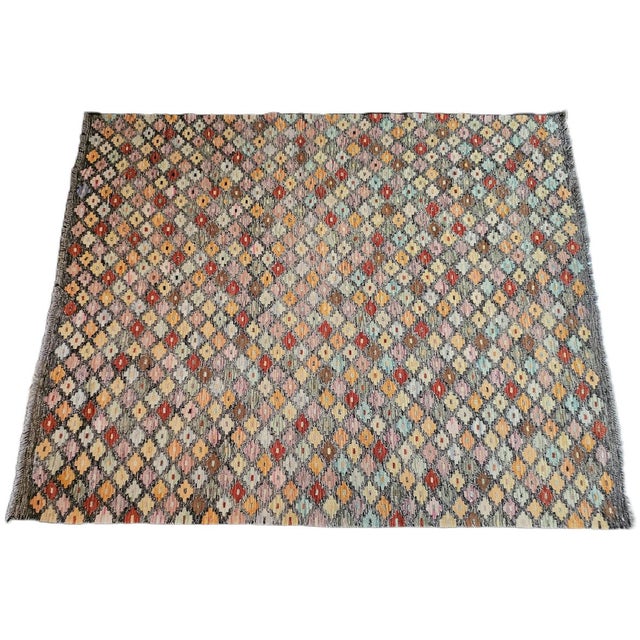 Handcrafted Kilim Rug with Geometric Floral Pattern, 1990s For Sale - Image 9 of 11
