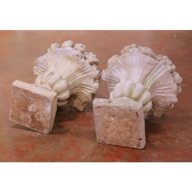 Sculpture Materials Pair of Mid Century French Carved Weathered Concrete Outdoor Vases For Sale - Image 7 of 7