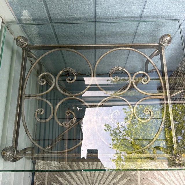 Vintage Wrought Iron French End Table Beveled Glass Top Ornate Rectangular For Sale - Image 4 of 8