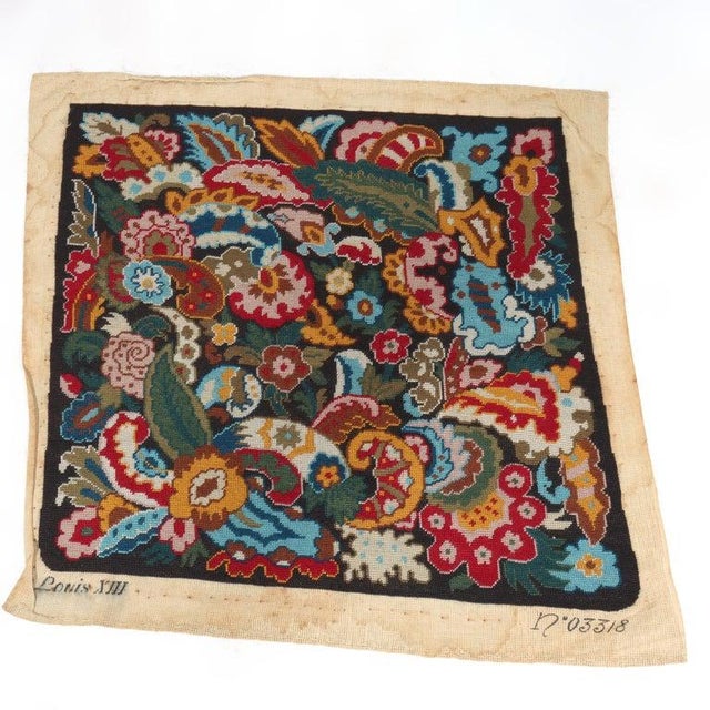 Antique Louis XIII Floral Needlepoint Tapestry Numbered 19thC Measures - 34 3/8" x 33 1/4" x 1/4"