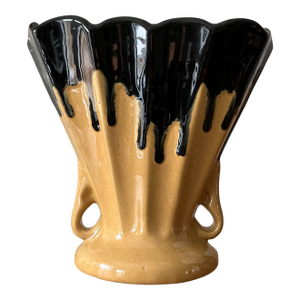 1930s Zanesville "Ebonello" Drip Glaze Fan Vase