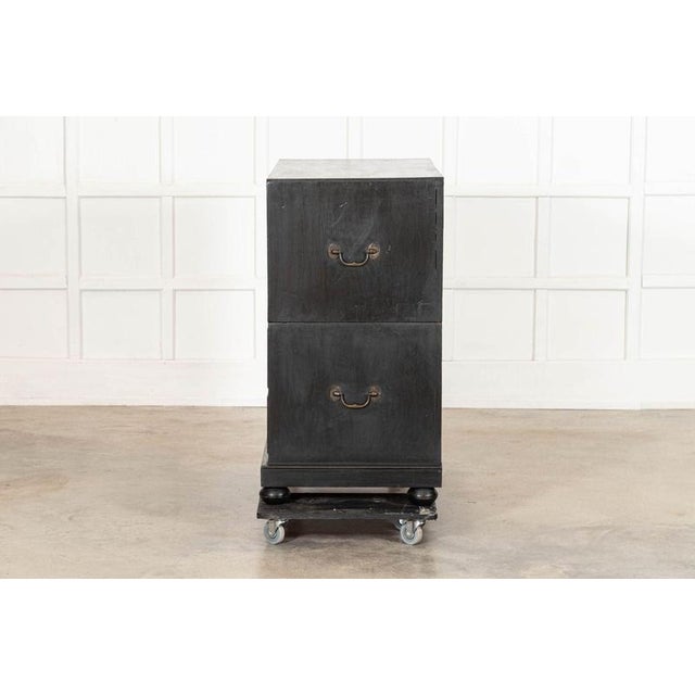 Large 19th Century English Ebonised Teak Campaign Chest Drawers, 1880 For Sale - Image 6 of 16