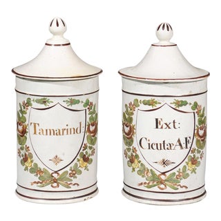 Late 18th Century French Directoire Lidded Apothecary Jars with Labels- a Pair For Sale