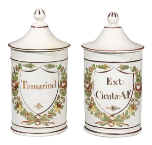 Late 18th Century French Directoire Lidded Apothecary Jars with Labels- a Pair
