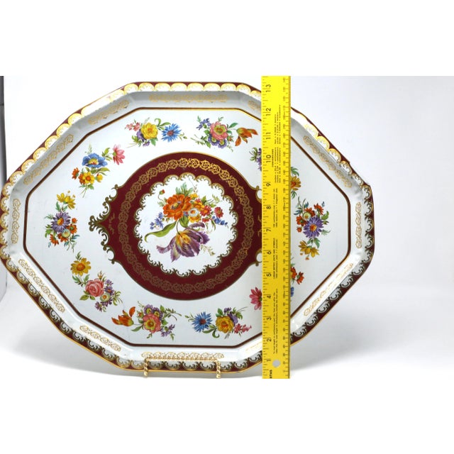 White Vintage Octagonal Colorful Flowers Tray by Daher For Sale - Image 8 of 9