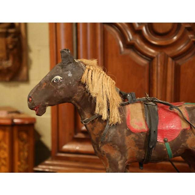 Late 19th Century 19th Century French Leather and Papier Mâché Horse Sculpture With Horsehair Mane For Sale - Image 5 of 10