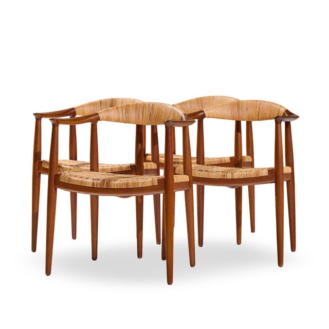 Mid-Century Modern Hans Wegner for Johannes Hansen Jh 501 Mid Century Cane and Teak Dining Chairs - Set of 4 For Sale - Image 3 of 14