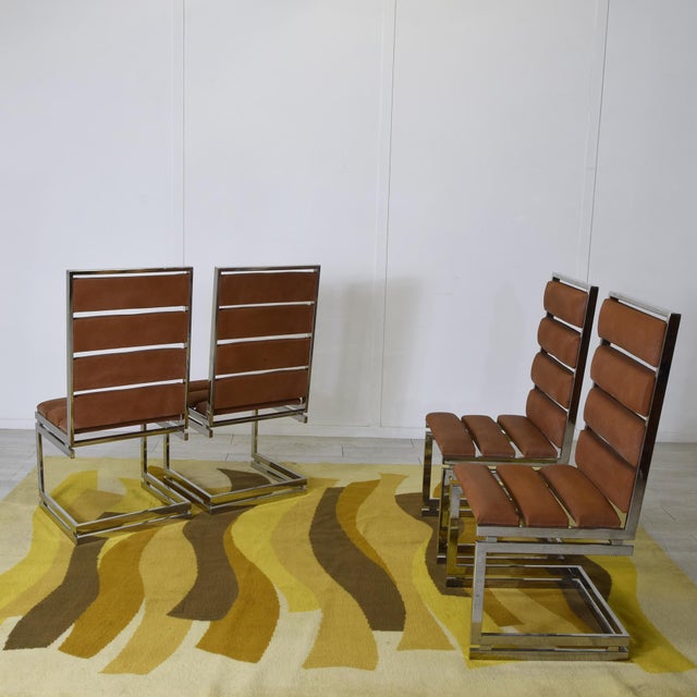 Metal Doghe Model Chairs with Metal Structure and Brown Suede Seat from Metalarte, 1970s, Set of 4 For Sale - Image 7 of 9