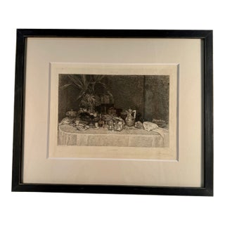 Antique, French Lithograph, Dessert Table, Framed Late 1800s For Sale