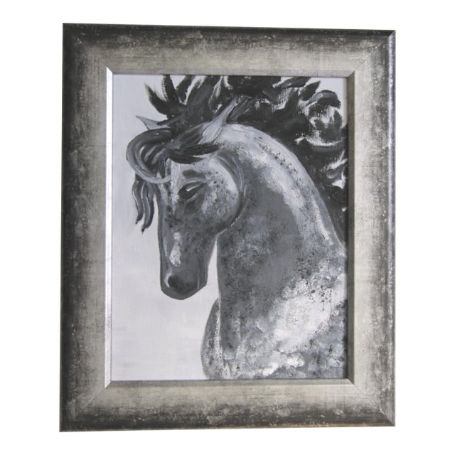 Horse Portrait Black & White Minimalism Expressionism Brutalist Original Oil Painting by Cleo Plowden For Sale