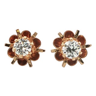 14k Yellow Gold Diamond Stud Earrings Ca. 1980s, A Pair For Sale