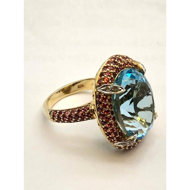 Bochic "Orient" Natural & Blue Topaz Ring Set In 18K Gold & Silver Natural Blue Topaz - 9.50 Carat Natural Round Brilliant...