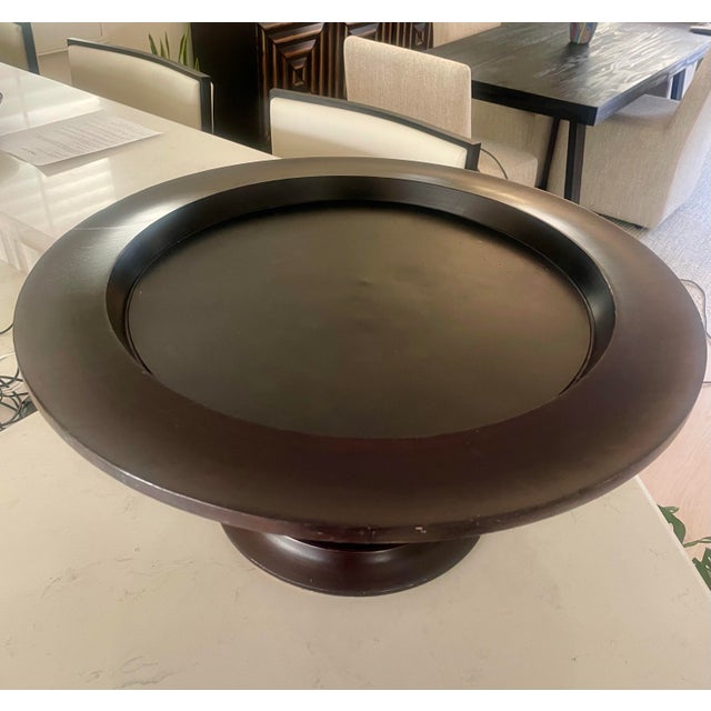 Mid 20th Century Ebonized Wood Pedestal Tray Centerpiece X-Large For Sale In Palm Springs - Image 6 of 7