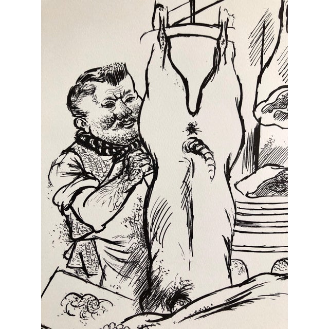 Modern George Grosz, 1936 Lithograph Interregnum Portfolio Butcher Shop Small Edition Weimar Germany, 1936 For Sale - Image 3 of 5