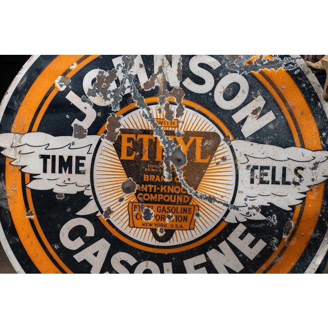 John1920s–1930s Johnson Gasolene With Ethyl Double-Sided Porcelain Sign For Sale - Image 10 of 13