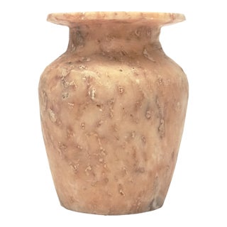 Antique Hand-Carved Pink Alabaster Vessel, Egyptian For Sale
