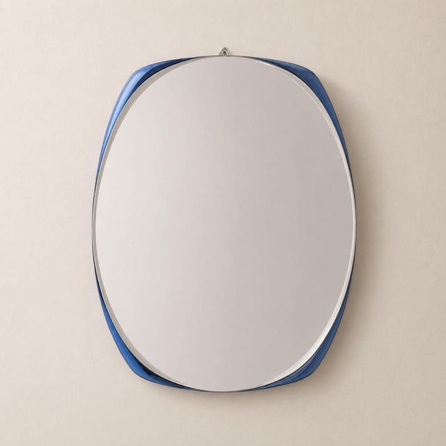 Mid-Century Modern Space Age Italian Cobalt Blue Mirror Curved Glass in the style of Cristal Art, 1970s For Sale - Image 3 of 7