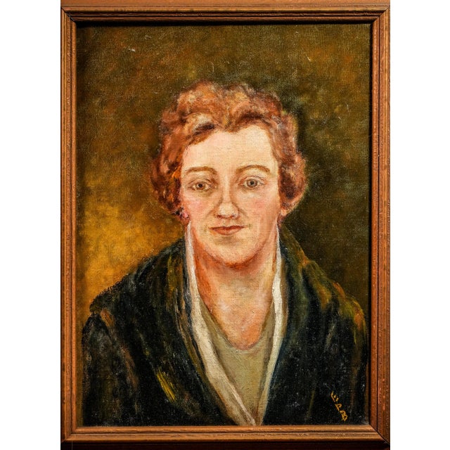 Art Deco Lovely Framed Antique Oil Painting Portrait of Art Deco Era Woman Home Wall Decor For Sale - Image 3 of 10