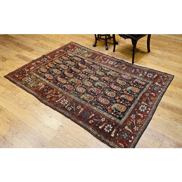 Antique Persian Kurdish Rug, Hand-Knotted Wool, All-Over Paisley Pattern, Navy & Brick-Red, 4x7 For Sale - Image 14 of 14