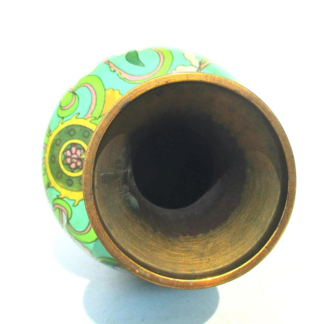 Metal Vintage 1970s Chinese Enamel Vase For Sale - Image 7 of 9