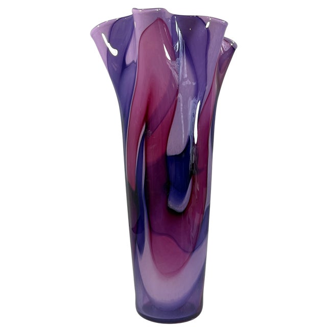 12/ 1/4 In. Tall Signed Purple Swirl Fazzoletto Lip Studio Art Glass Vase For Sale In New York - Image 6 of 13
