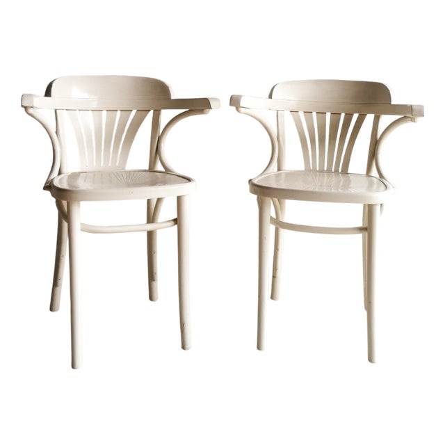 White Bentwood Dining or Café Chairs from ZPM Radomsko, 1930s, Set of 2 For Sale