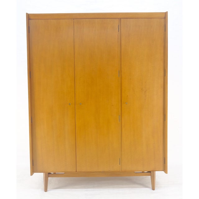 Tangerine Fine Danish Mid Century Modern 3 Bay Armoire Wardrobe Cabinet Dresser MINT For Sale - Image 8 of 13