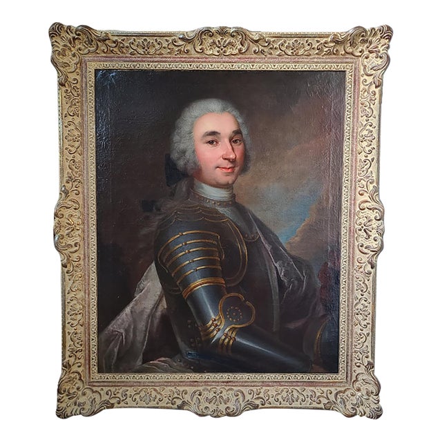 Antique 18th Century French Oil Painting Portrait of a Gentleman in Armor For Sale
