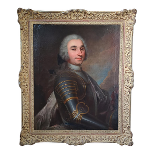 Antique 18th Century French Oil Painting Portrait of a Gentleman in Armor