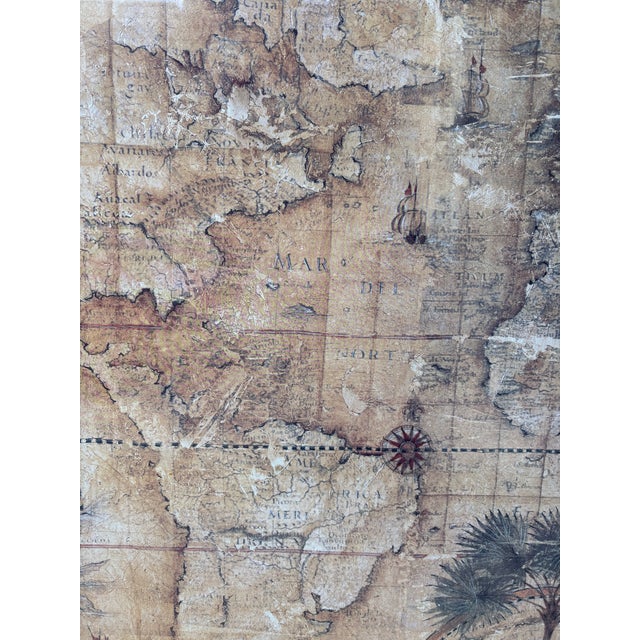 Vintage Winn Devon "Nova Totius" Framed Decorative Map Print in Faux Bamboo Wood Frame | British Colonial Coastal Wall Art For Sale - Image 9 of 13