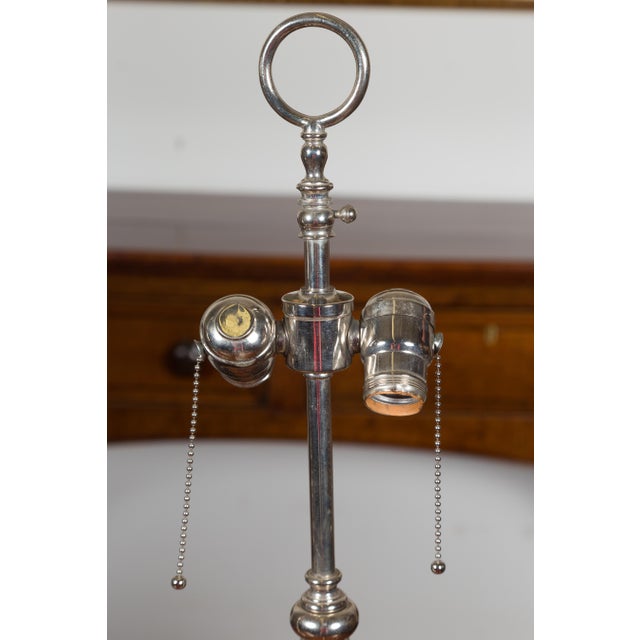 1940s English Two-Light Silverplate Bobbin Lamps with Pierced Galleries - Pair For Sale In Atlanta - Image 6 of 9