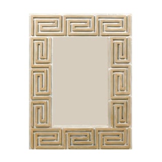A Large Greek Key Painted Wood Mirror in Neutral Tan, Beige and Cream Color For Sale