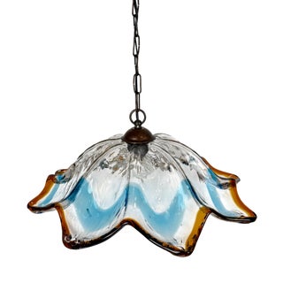Amber and Blue Murano Glass Flower Pendant Light from Mazzega, Italy, 1970s For Sale