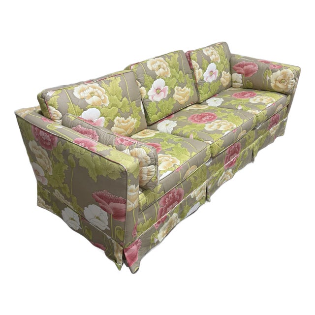Vintage 80s Quilted Floral Sofa For Sale