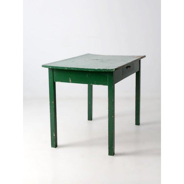 Antique Primitive Green Farmhouse Table For Sale - Image 11 of 18