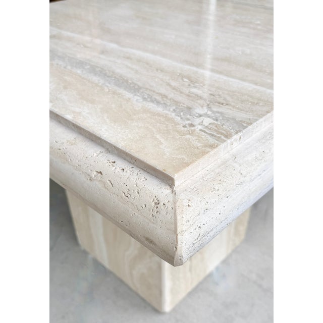 Stone Vintage Pair of Italian Travertine Side Tables From 80's For Sale - Image 7 of 11