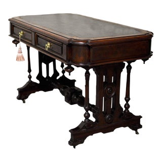 Antique 19th Century Carved Oak Desk or Library Table For Sale
