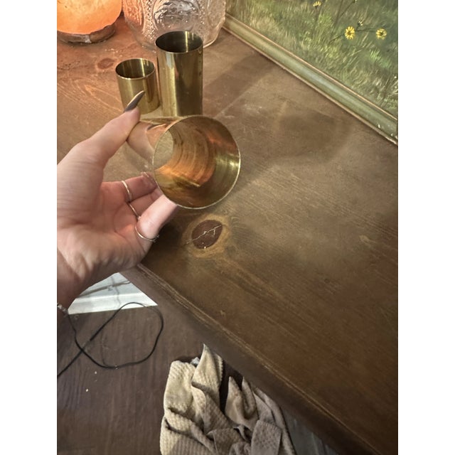 Trio of Brass Cylinder Candleholders, 1970s For Sale - Image 9 of 9