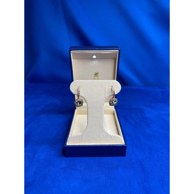 Metal Green Amethyst Prasiolite Diamond Halo Rose Gold Huggie Drop Unique Earrings, A Pair For Sale - Image 7 of 11