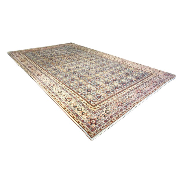 1900 - 1909 Antique Persian Wool Sultanabad 12 x 19 Light Blue, Red & Ivory Handmade Area Rug #1140844 For Sale - Image 5 of 7