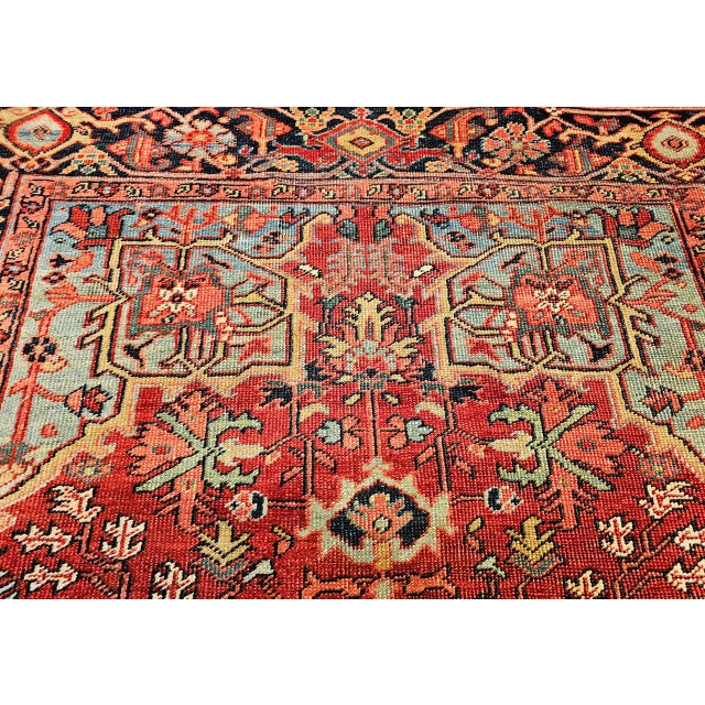 Antique Heriz Serapi Rug, Hand-Knotted Wool, Geometric Pattern, Brick-Red & Blue, 5x7 For Sale - Image 14 of 18