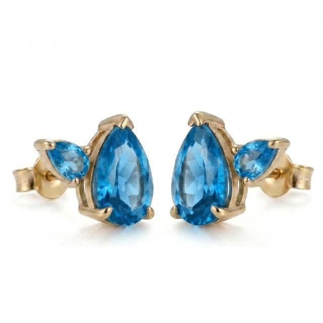 Dainty Swiss Blue Topaz Silver Studs - December Birthstone Studs - Earrings Gift for Woman - A Pair For Sale - Image 4 of 4
