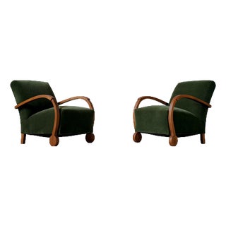 Lounge Chairs in Green Mohair, 1930s, Set of 2 For Sale